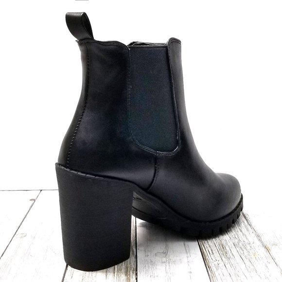 New Black Chelsea Elastic Chunky Heel Ankle Boots Booties - Picture 5 of 5